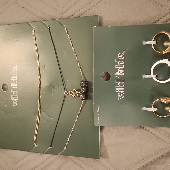 wild fable Jewelry - Wild Fable Gold and White Assorted Ring Trio And Troi Of Necklaces